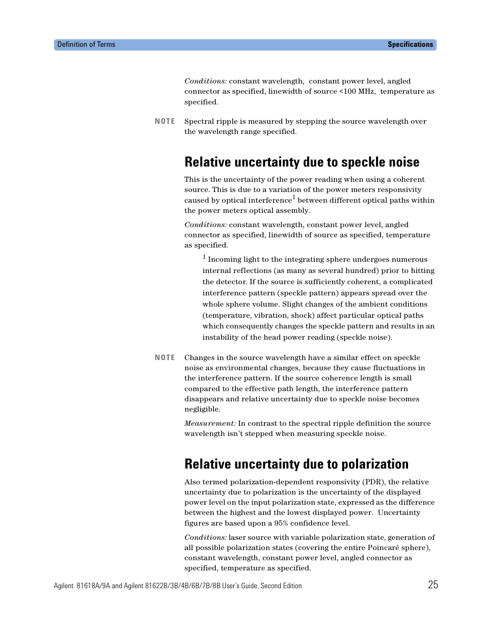 Relative uncertainty due to speckle noise, Relative uncertainty due to polarization | Atec Agilent-81618A User Manual | Page 25 / 112