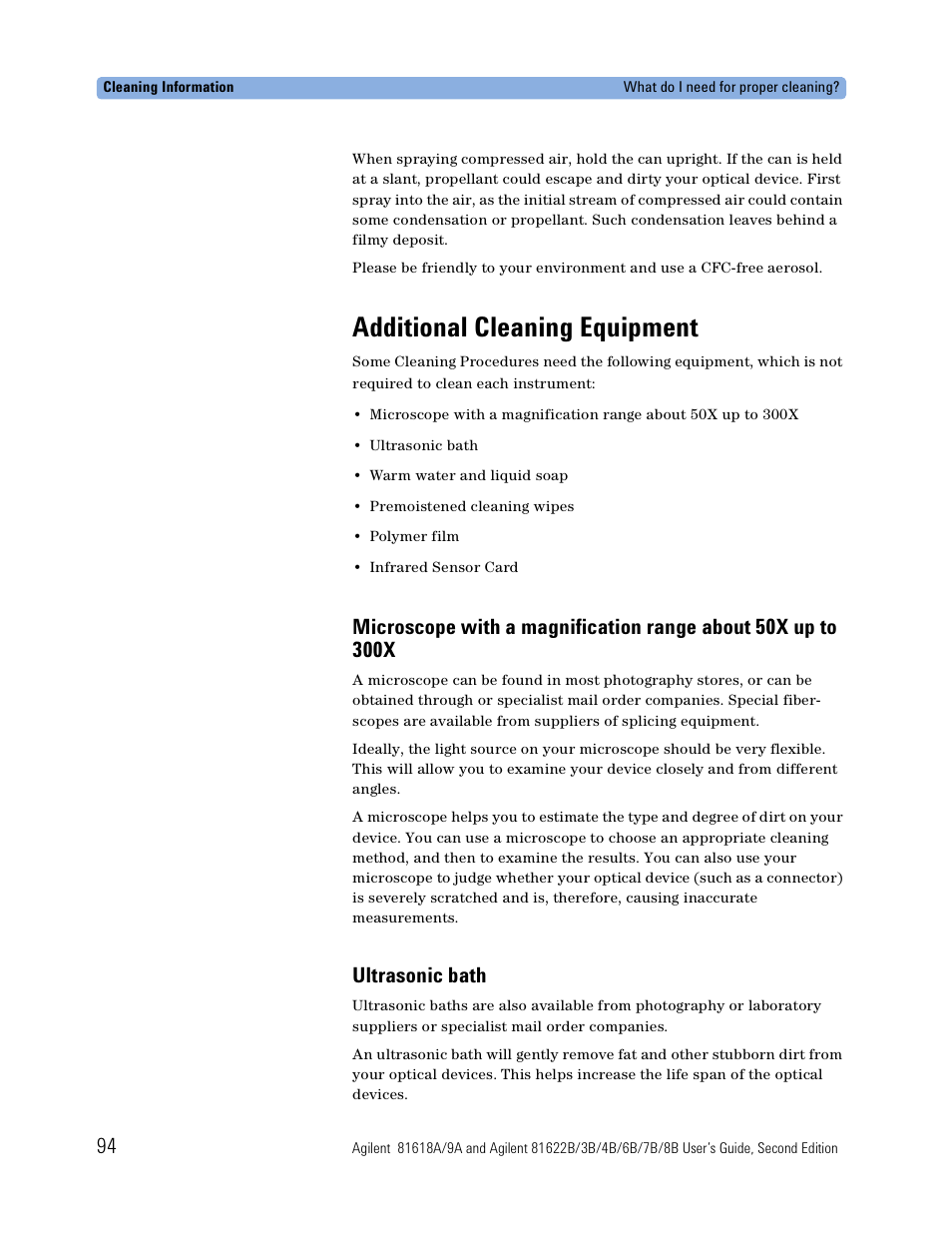 Additional cleaning equipment, Ultrasonic bath, N additional cleaning equipment | Atec Agilent-81618A User Manual | Page 94 / 112