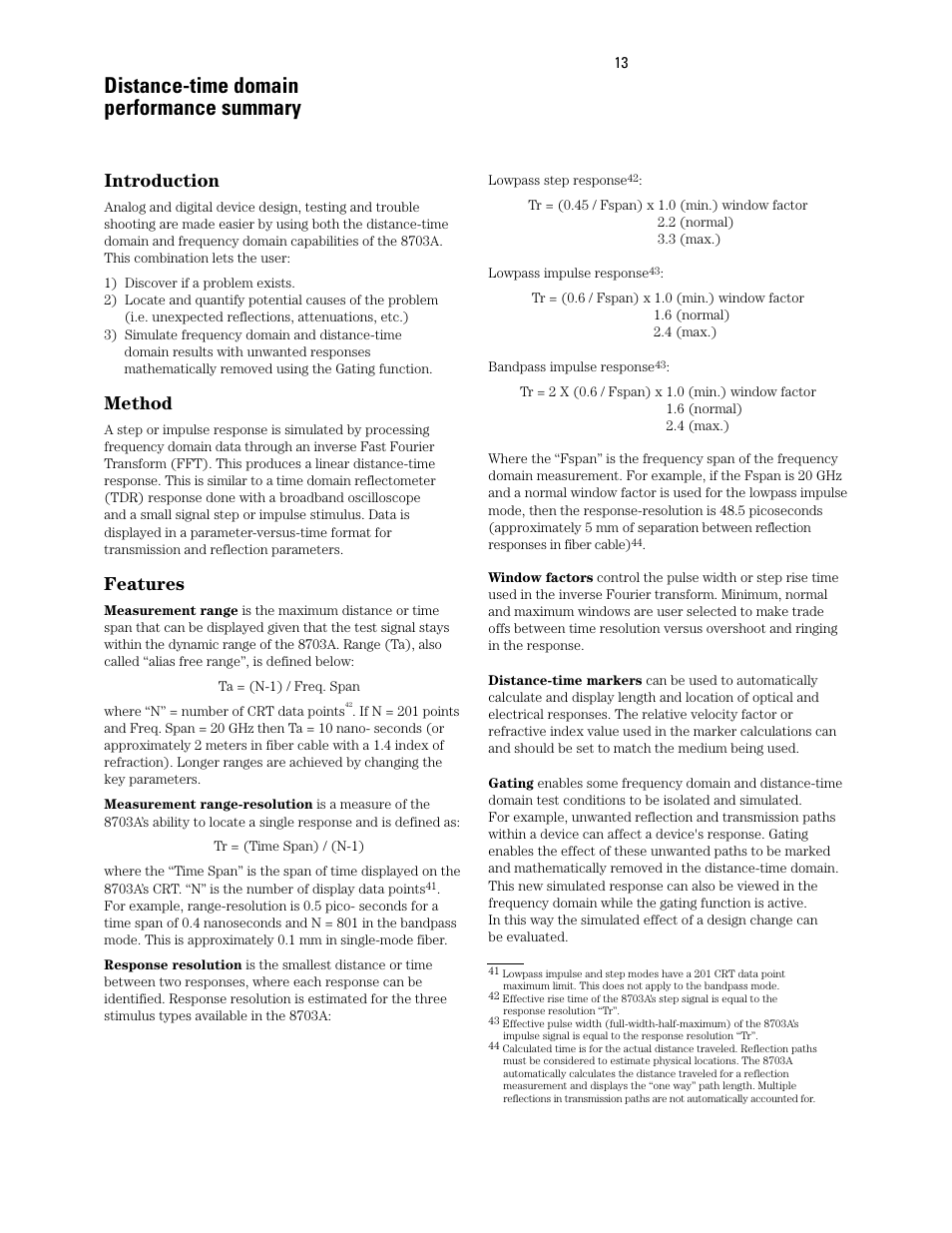 Distance-time domain performance summary, Introduction, Method | Features | Atec Agilent-8703A User Manual | Page 13 / 16