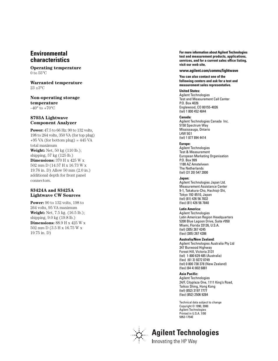 Environmental characteristics | Atec Agilent-8703A User Manual | Page 16 / 16