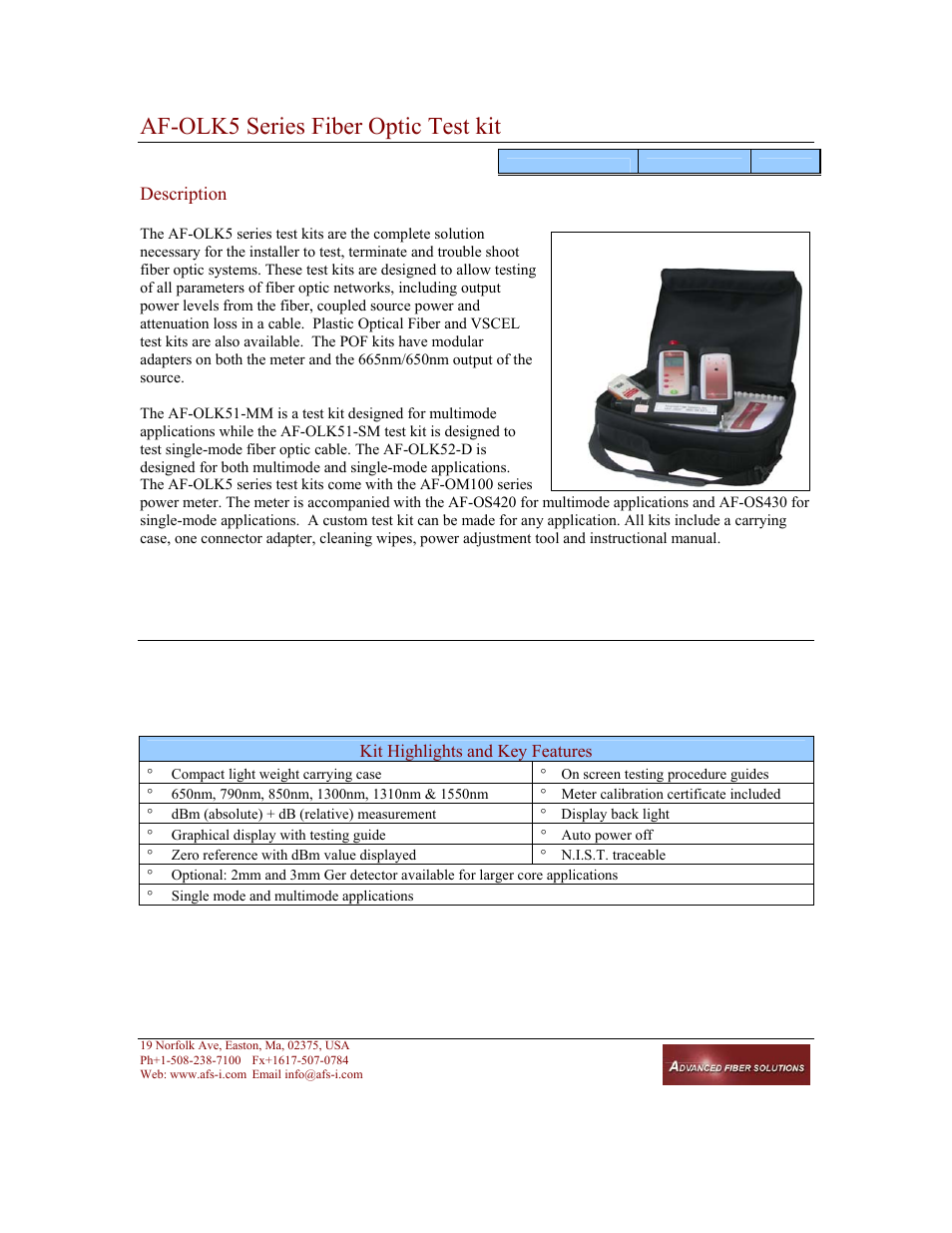 Atec Advanced-Fiber-Solutions-OLK51 Series User Manual | 5 pages