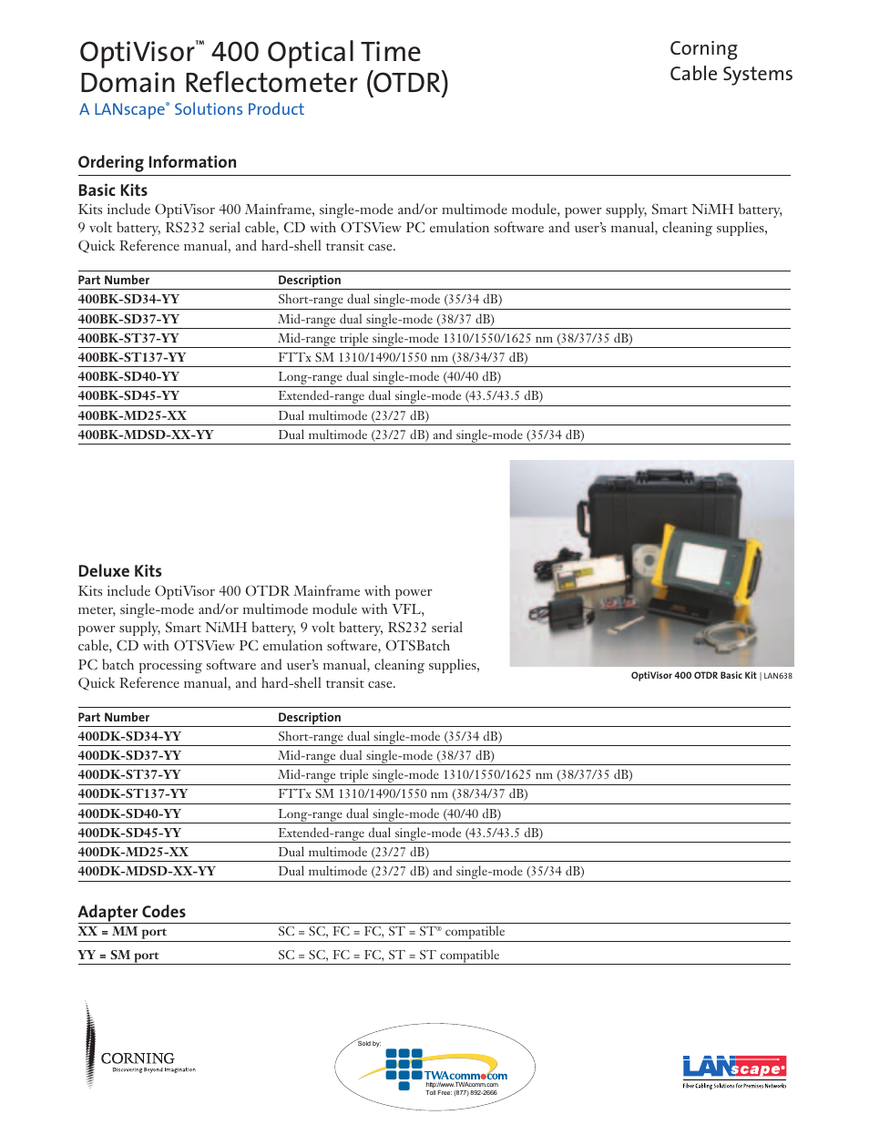 Optivisor, 400 optical time domain reflectometer (otdr), Corning cable systems | Atec Corning-Optivisor400 User Manual | Page 4 / 6
