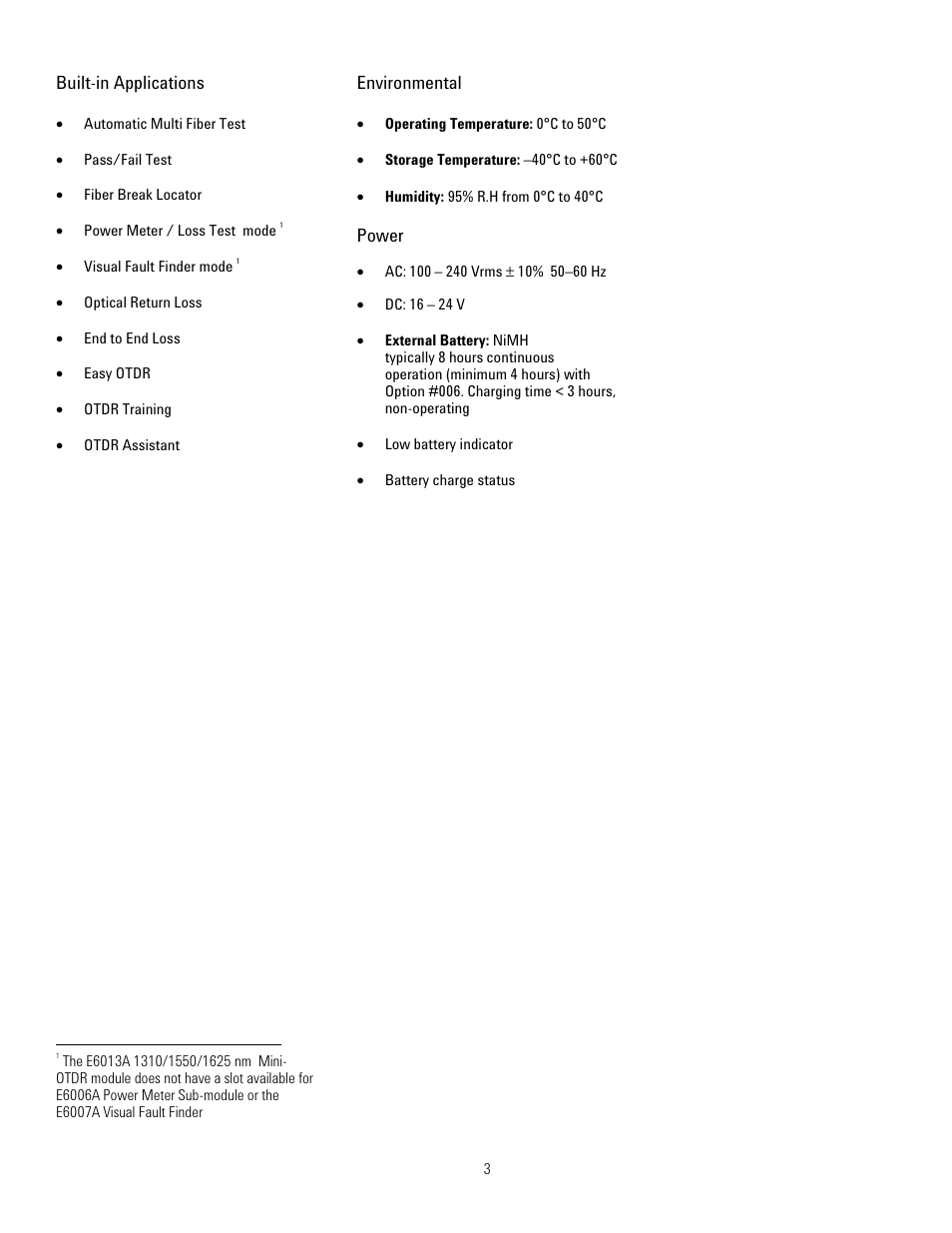 Built-in applications, Environmental, Power | Atec Agilent-E6008B User Manual | Page 3 / 12