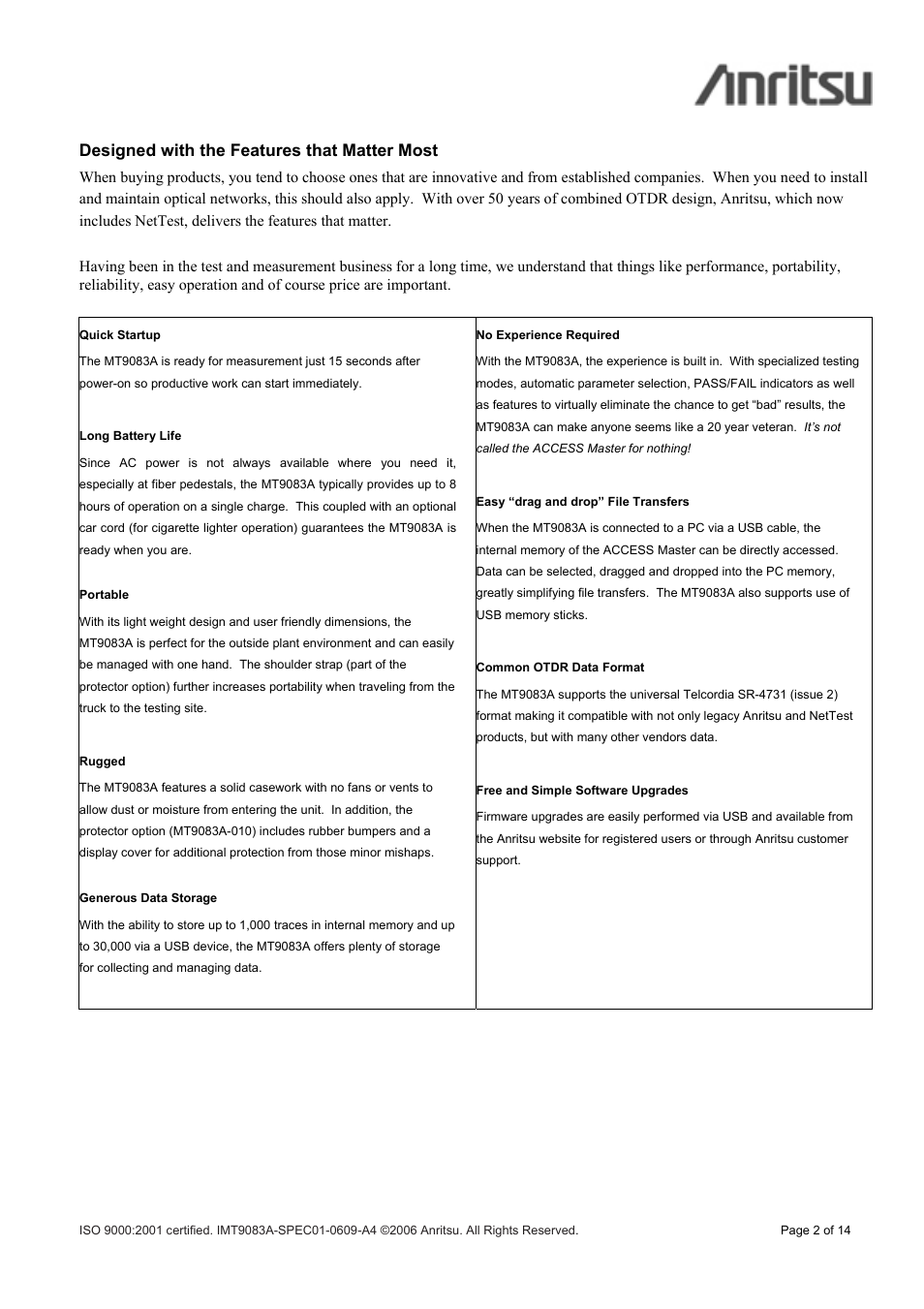 Designed with the features that matter most | Atec Anritsu-MT9083A User Manual | Page 2 / 14