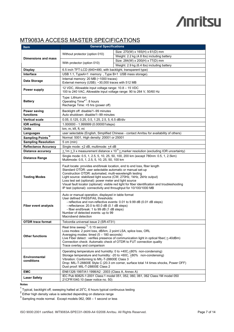 Mt9083a access master specifications | Atec Anritsu-MT9083A User Manual | Page 7 / 14