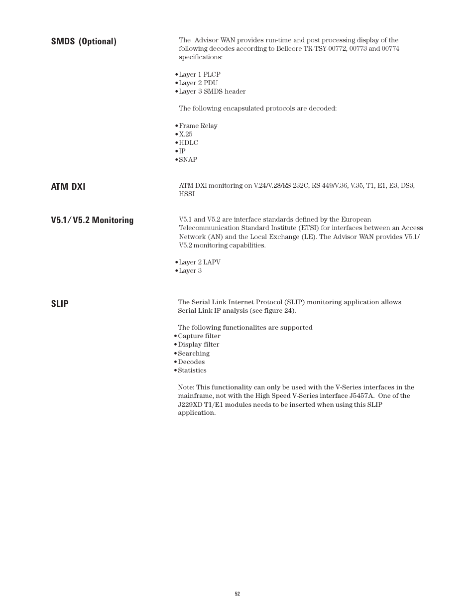 Smds (optional) atm dxi v5.1/v5.2 monitoring, Slip | Atec Agilent-J2300E User Manual | Page 52 / 92