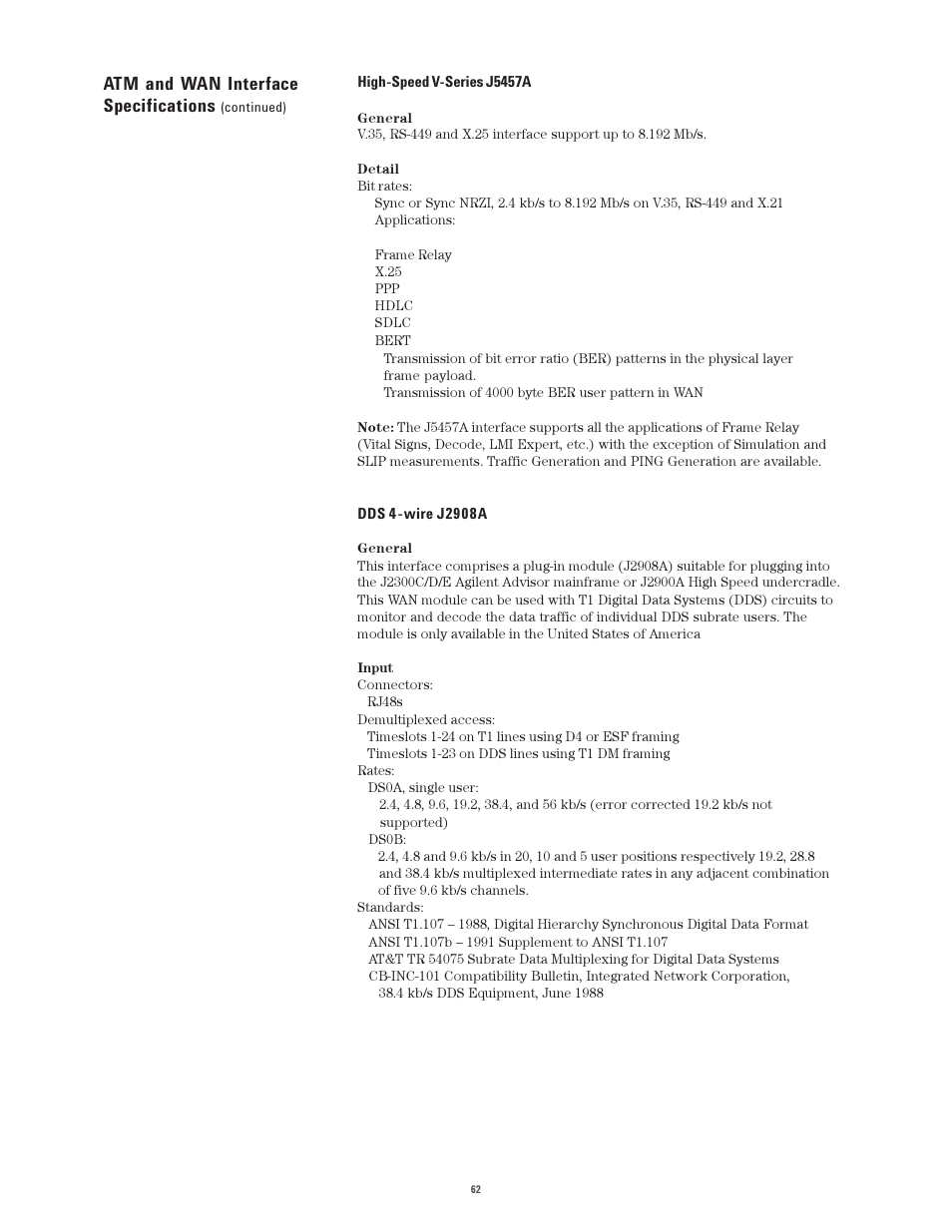 Atm and wan interface specifications | Atec Agilent-J2300E User Manual | Page 62 / 92