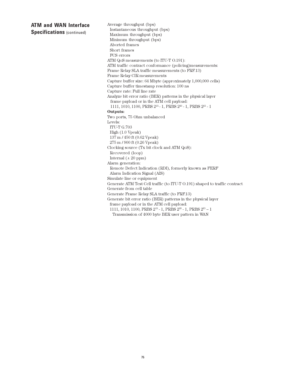 Atm and wan interface specifications | Atec Agilent-J2300E User Manual | Page 75 / 92