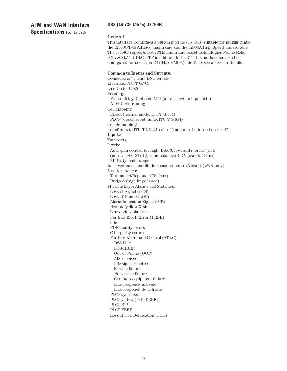 Atm and wan interface specifications | Atec Agilent-J2300E User Manual | Page 76 / 92