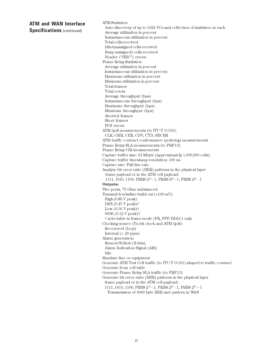 Atm and wan interface specifications | Atec Agilent-J2300E User Manual | Page 77 / 92
