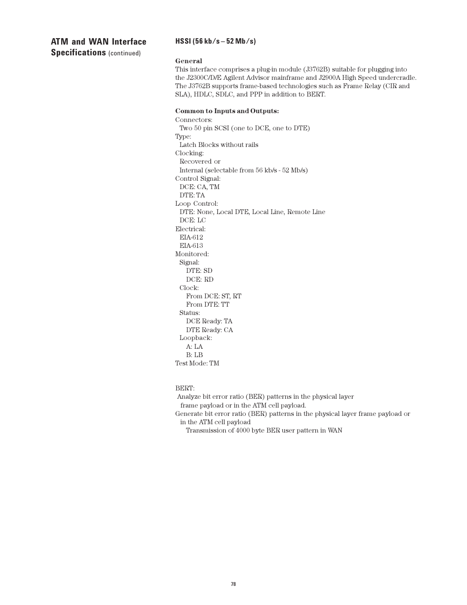 Atm and wan interface specifications | Atec Agilent-J2300E User Manual | Page 78 / 92