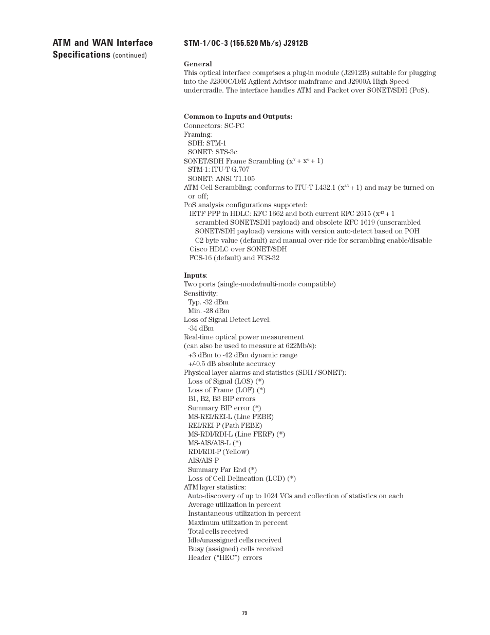 Atm and wan interface specifications | Atec Agilent-J2300E User Manual | Page 79 / 92