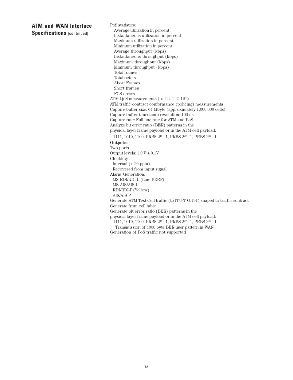 Atm and wan interface specifications | Atec Agilent-J2300E User Manual | Page 82 / 92