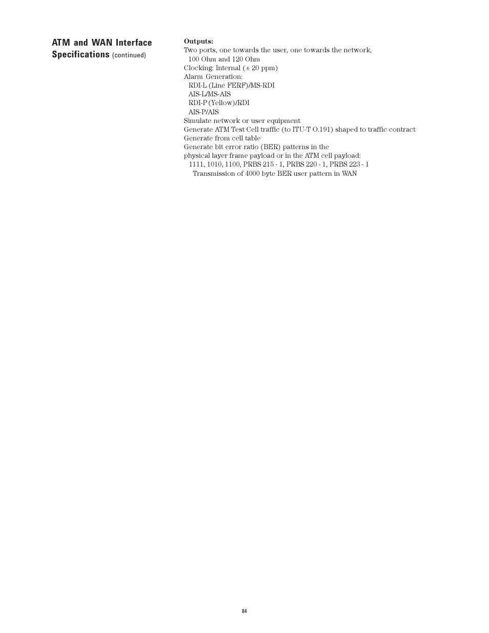 Atm and wan interface specifications | Atec Agilent-J2300E User Manual | Page 84 / 92