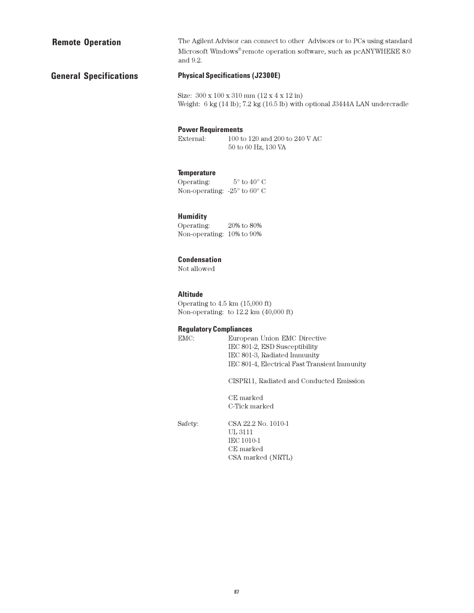 Remote operation general specifications | Atec Agilent-J2300E User Manual | Page 87 / 92