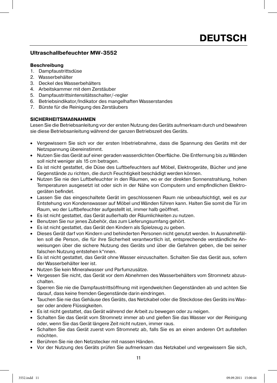 Deutsch | MAXWELL MW-3552 Y User Manual | Page 11 / 40