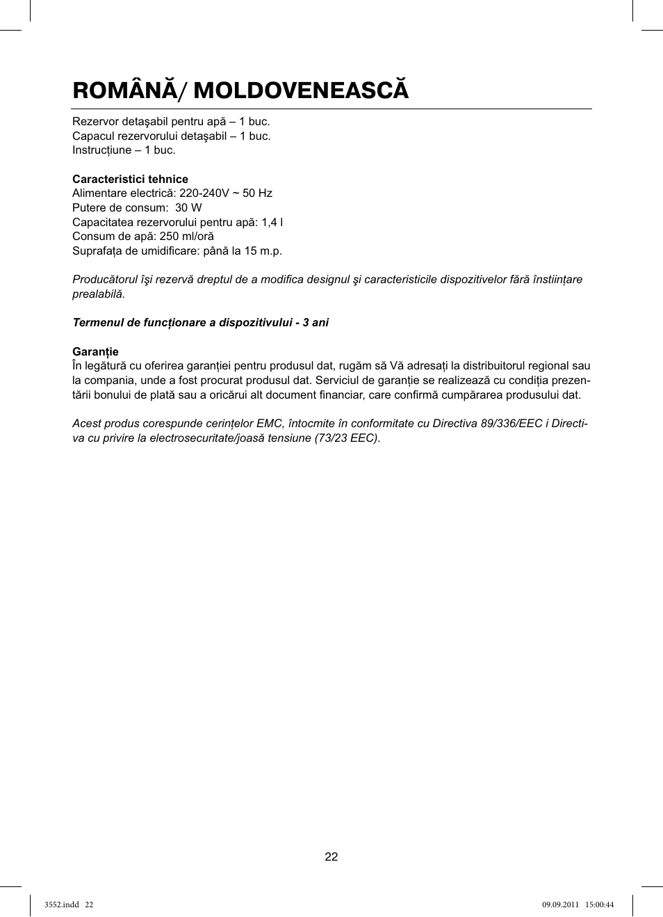 Română/ moldovenească | MAXWELL MW-3552 Y User Manual | Page 22 / 40