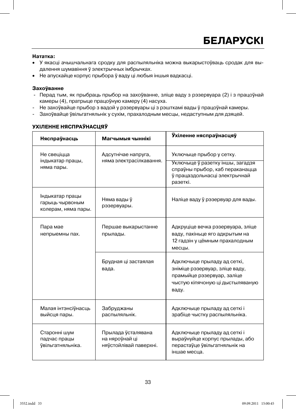 Беларускi | MAXWELL MW-3552 Y User Manual | Page 33 / 40