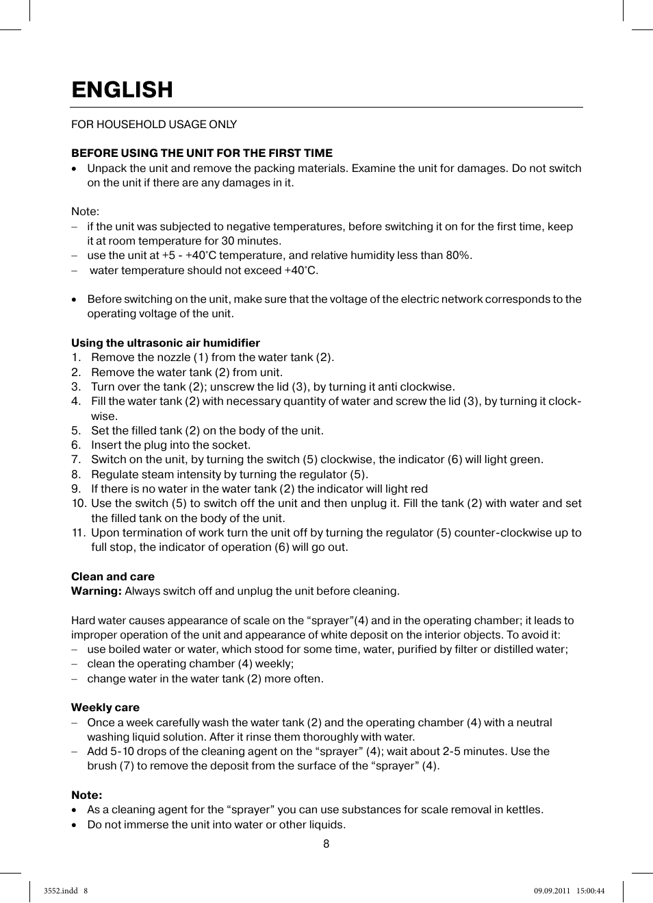 English | MAXWELL MW-3552 Y User Manual | Page 8 / 40