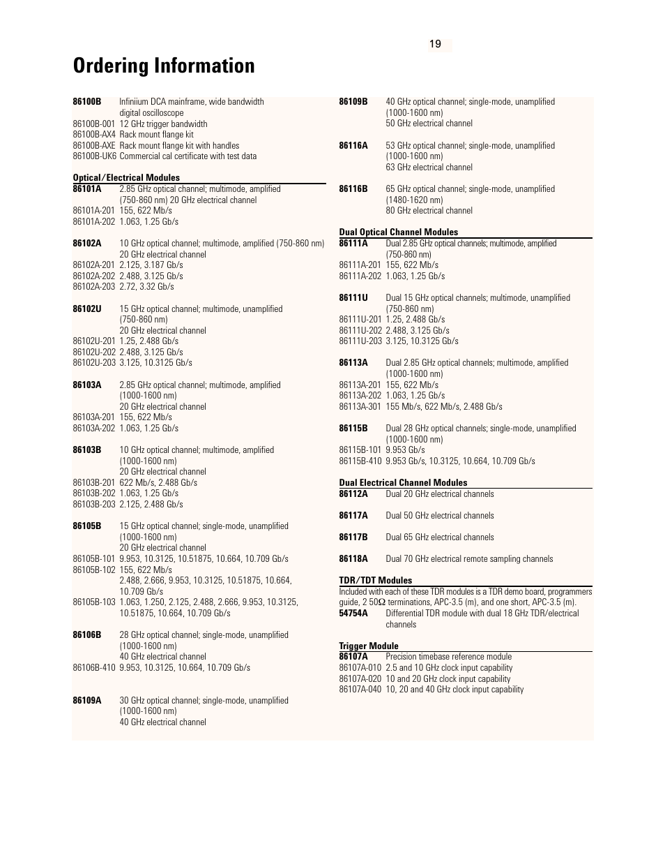 Ordering information | Atec Agilent-83491A-92A User Manual | Page 19 / 22