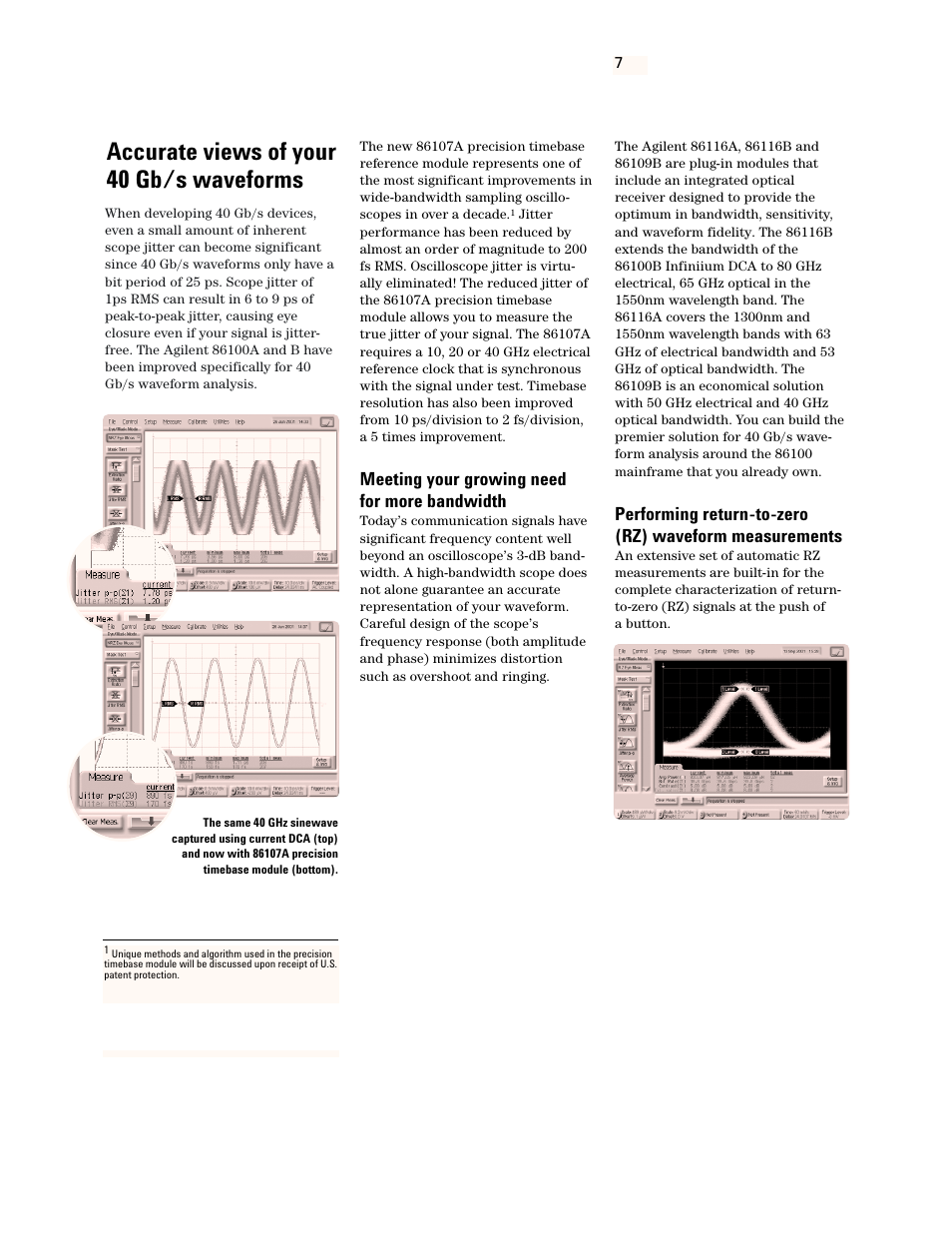 Accurate views of your 40 gb/s waveforms, Meeting your growing need for more bandwidth | Atec Agilent-83491A-92A User Manual | Page 7 / 22