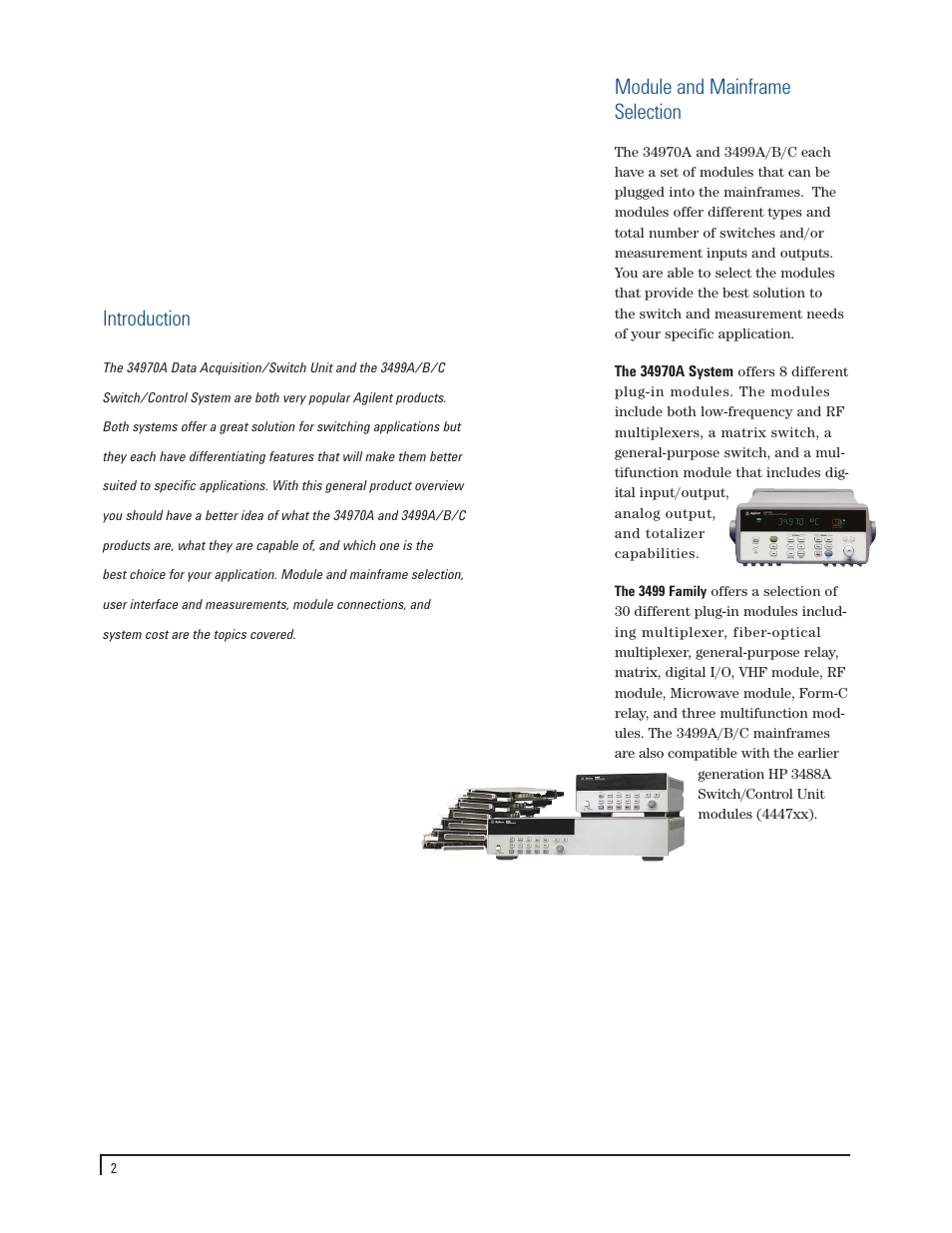 Module and mainframe selection, Introduction | Atec Agilent-34970A-3499ABC User Manual | Page 2 / 8