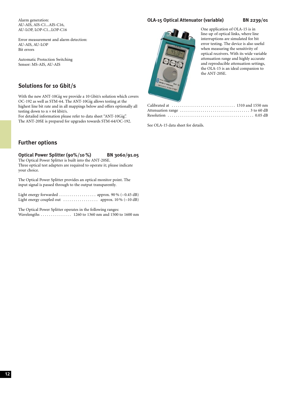 Solutions for 10 gbit/s, Further options | Atec Acterna-JDSU-ANT-20SE User Manual | Page 12 / 30