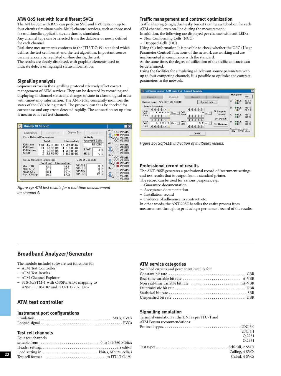 Broadband analyzer/generator, Atm test controller | Atec Acterna-JDSU-ANT-20SE User Manual | Page 22 / 30