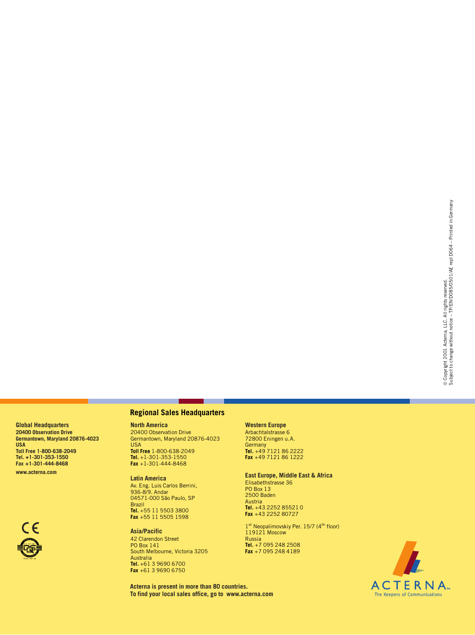 Regional sales headquarters | Atec Acterna-JDSU-ANT-20SE User Manual | Page 30 / 30