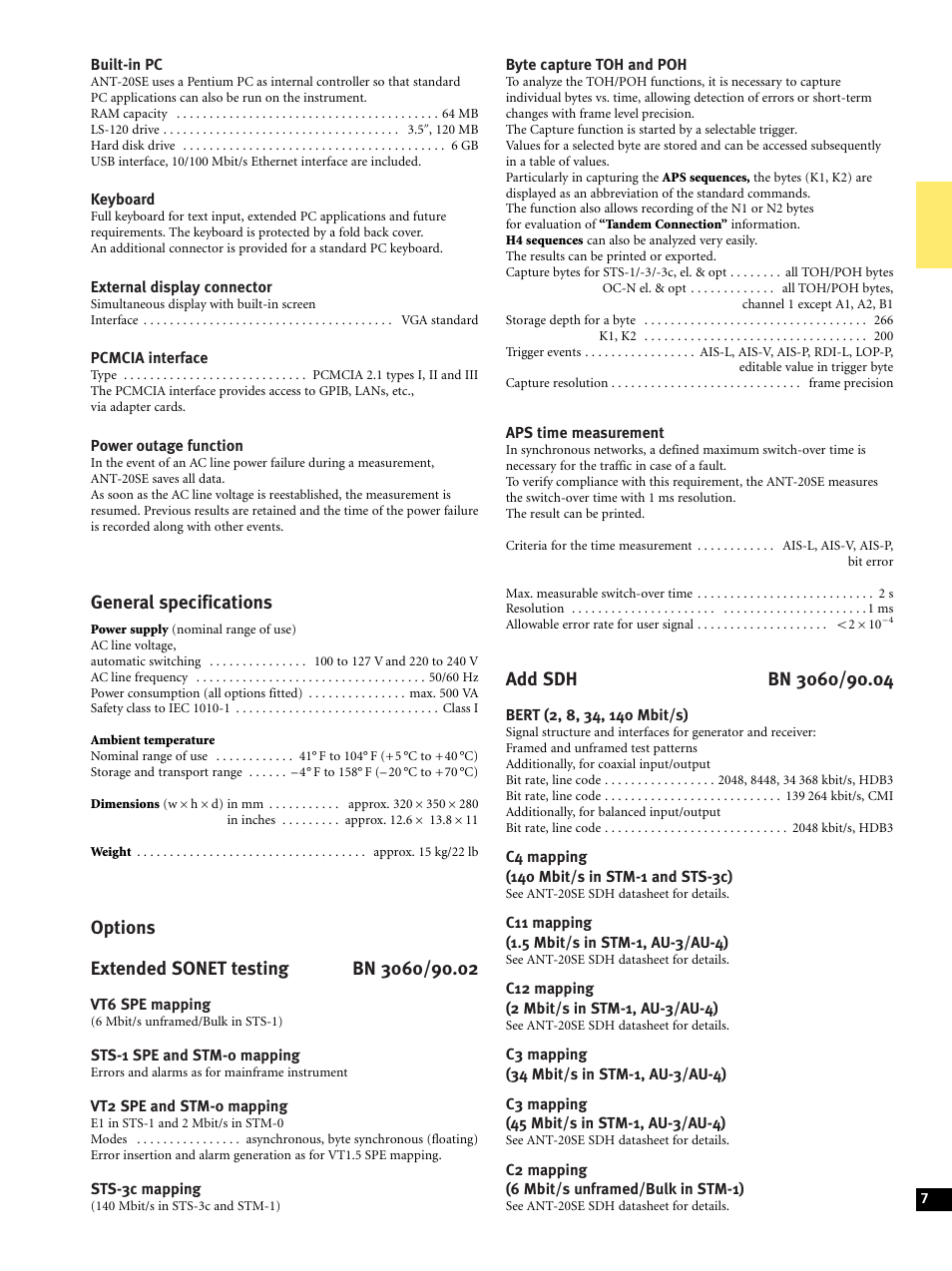 General specifications | Atec Acterna-JDSU-ANT-20SE User Manual | Page 7 / 30
