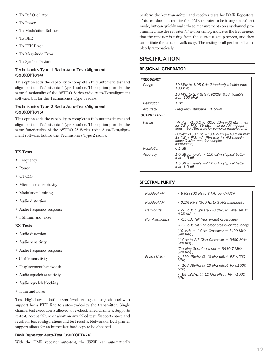 Specification | Atec Aeroflex-3920B User Manual | Page 12 / 24