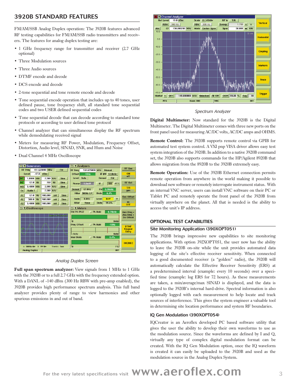3920b standard features | Atec Aeroflex-3920B User Manual | Page 3 / 24