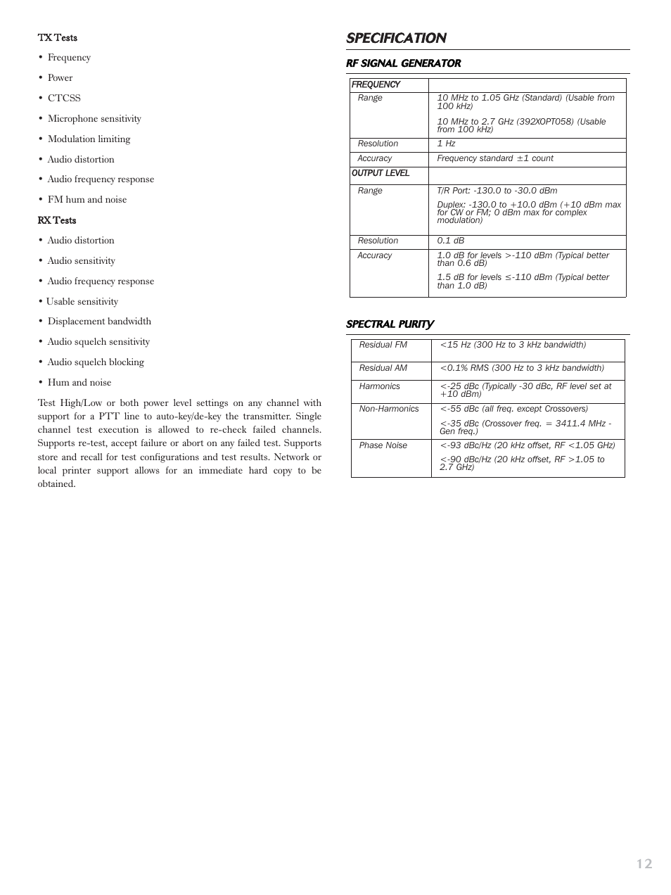 Specification | Atec Aeroflex-3920 User Manual | Page 12 / 24