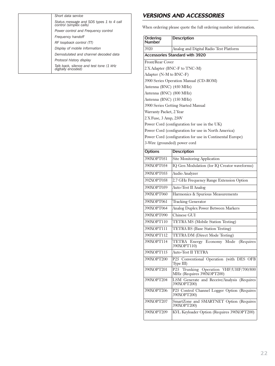 Versions and accessories | Atec Aeroflex-3920 User Manual | Page 22 / 24