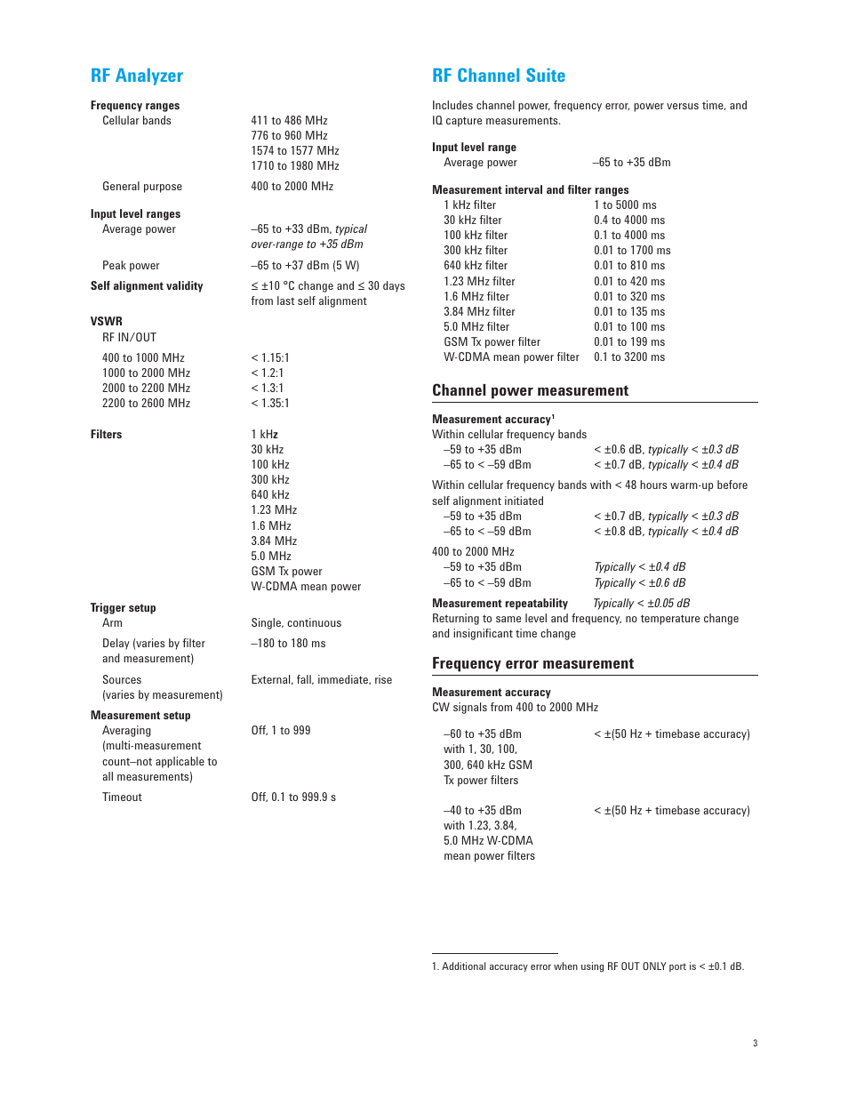 Rf analyzer, Rf channel suite, Channel power measurement | Frequency error measurement | Atec Agilent-E6601A User Manual | Page 3 / 6