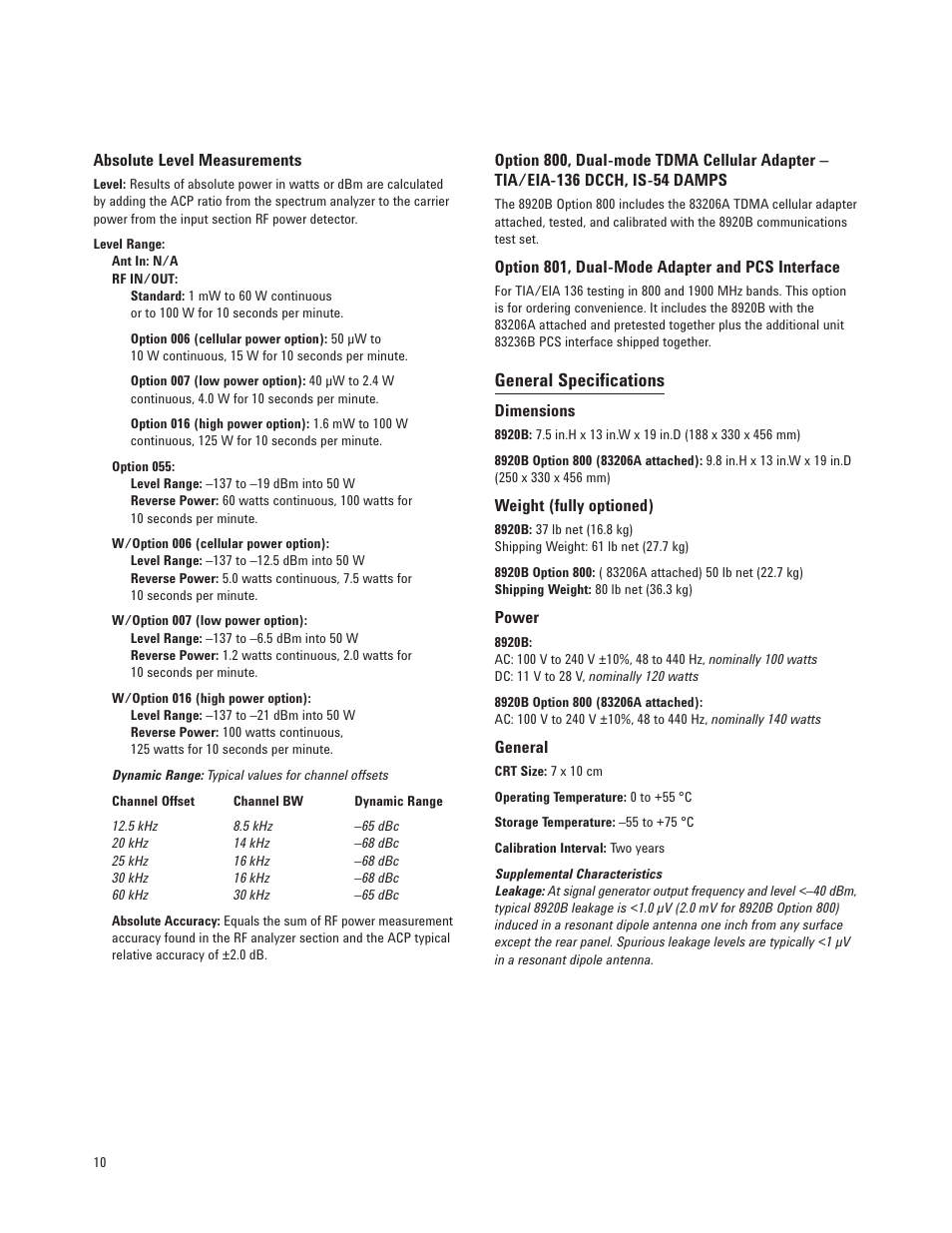 General specifications | Atec Agilent-8920B User Manual | Page 10 / 14