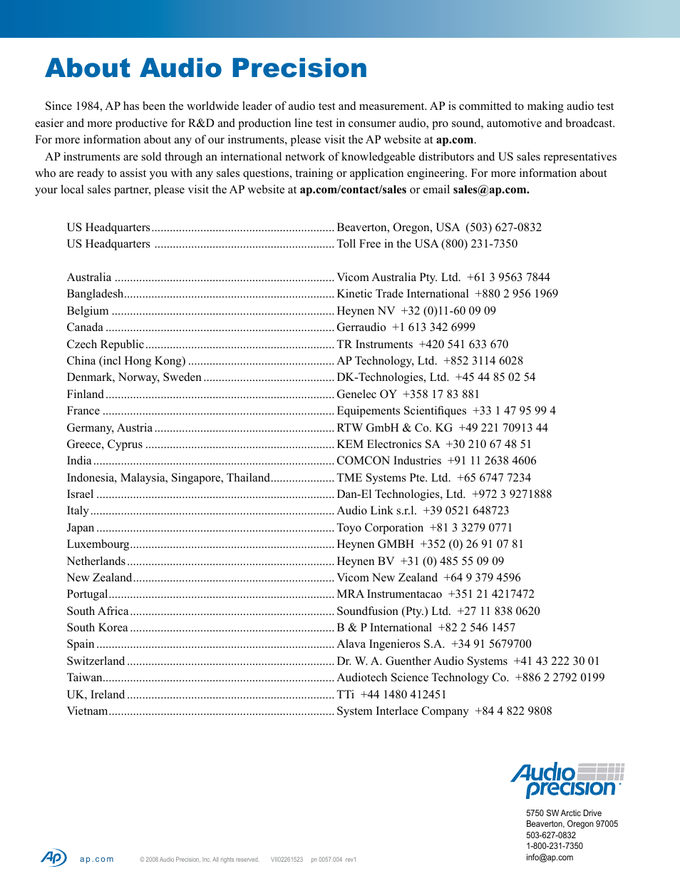 About audio precision | Atec Audio-Precision-ats1dd User Manual | Page 8 / 8