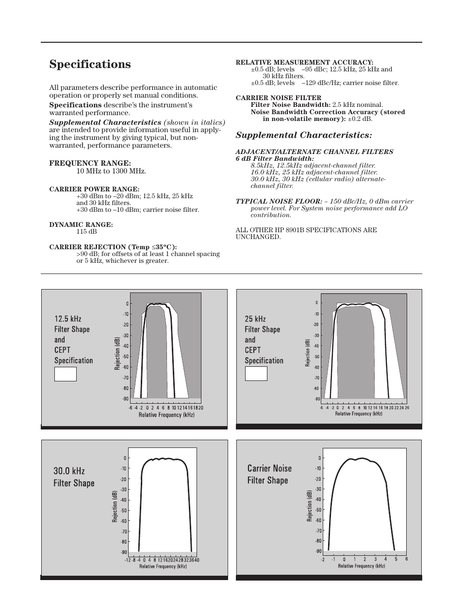 Specifications, Supplemental characteristics | Atec Agilent-8901B User Manual | Page 3 / 4