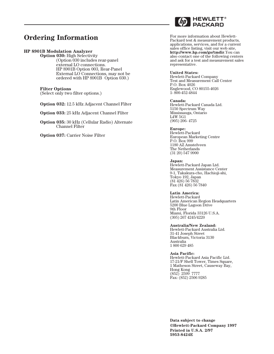 Ordering information | Atec Agilent-8901B User Manual | Page 4 / 4
