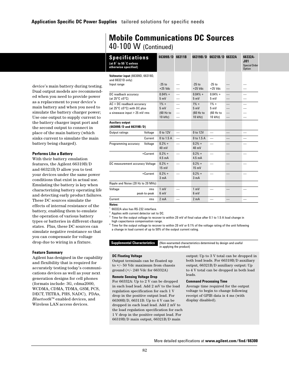 Continued), Specifications, Enabled devices, and wireless lan access devices | Atec Agilent-66319D User Manual | Page 2 / 7