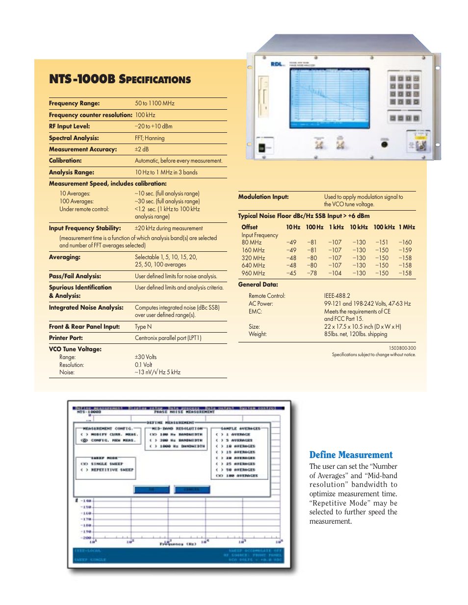 Nts -1000b s, Pecifications, Define measurement | Atec Aeroflex-RDL_NTS-1000B User Manual | Page 5 / 9