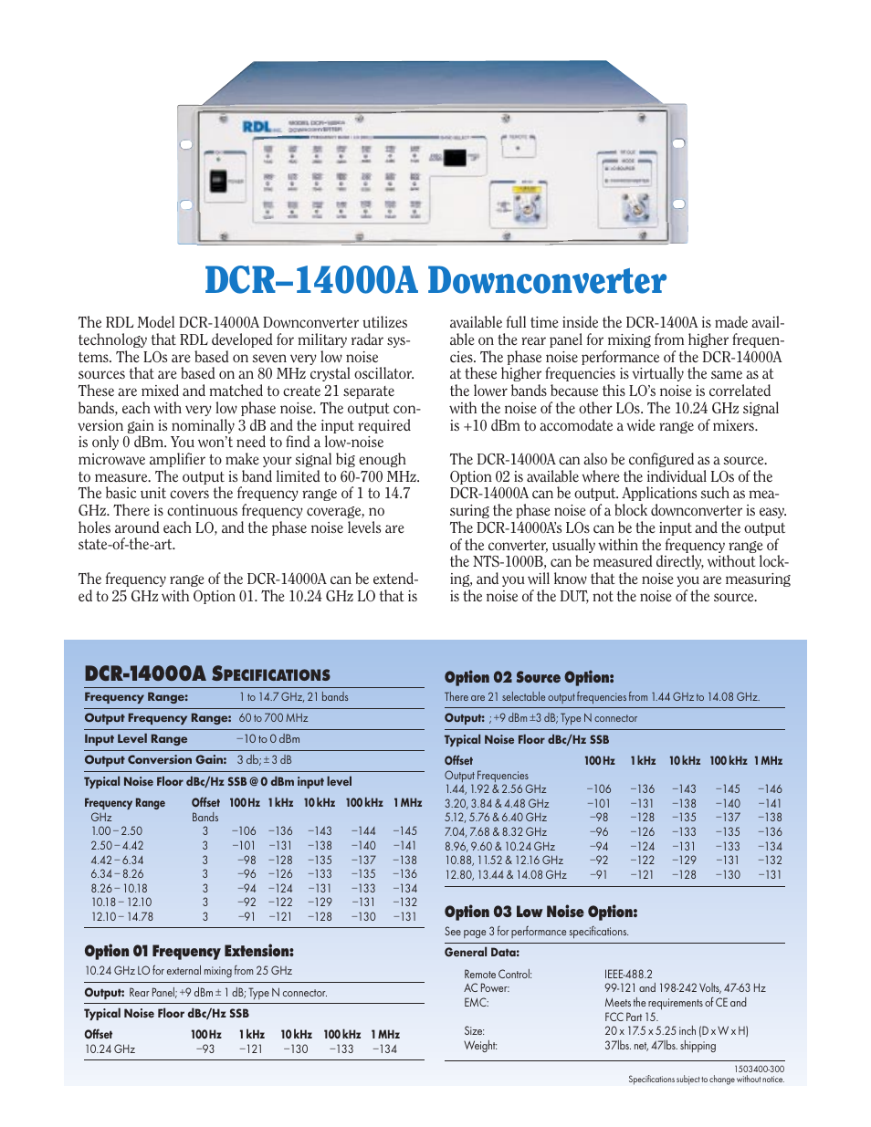 Pecifications, Option 01 frequency extension, Option 02 source option | Option 03 low noise option | Atec Aeroflex-RDL_NTS-1000B User Manual | Page 7 / 9