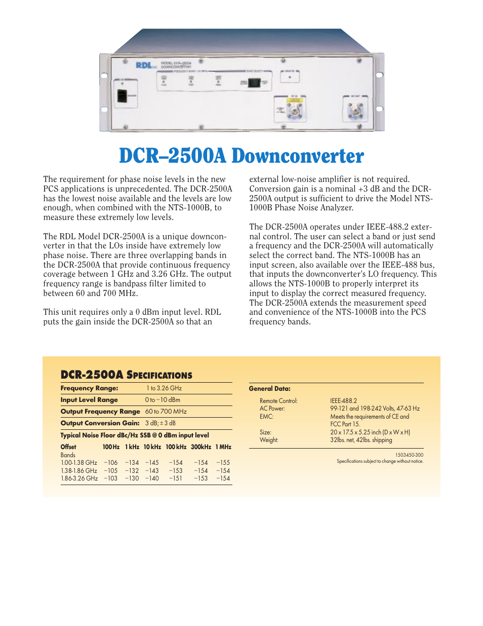 Dcr–2500a downconverter, Dcr-2500a s | Atec Aeroflex-RDL_NTS-1000B User Manual | Page 8 / 9