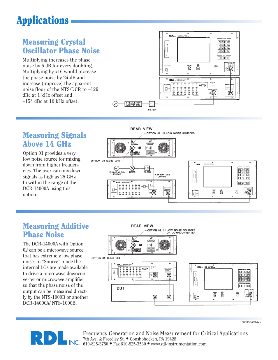 Applications, Measuring crystal oscillator phase noise, Measuring signals above 14 ghz | Measuring additive phase noise | Atec Aeroflex-RDL_NTS-1000B User Manual | Page 9 / 9