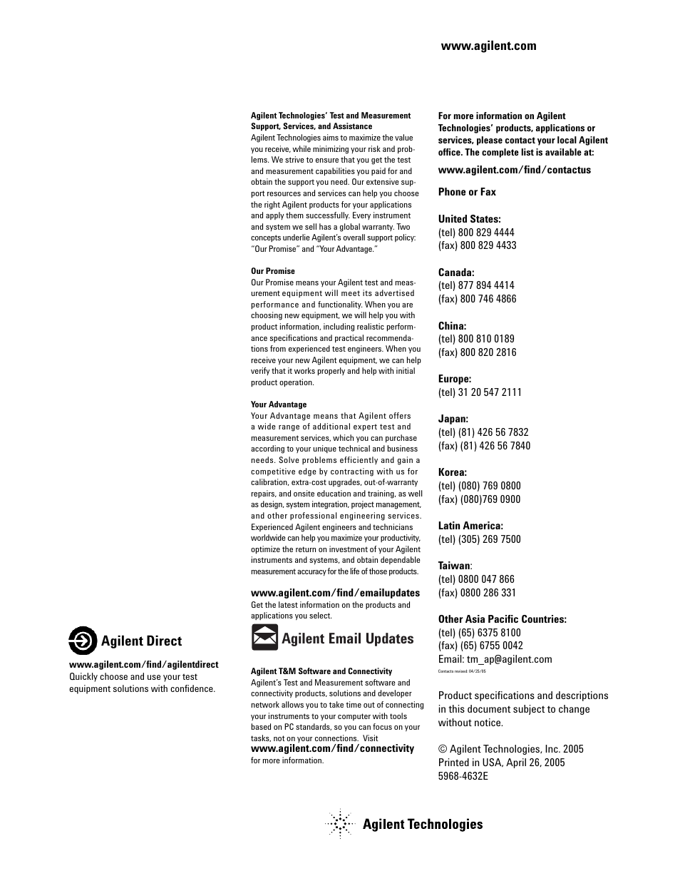 Agilent email updates, Agilent direct | Atec Agilent-346a User Manual | Page 69 / 69