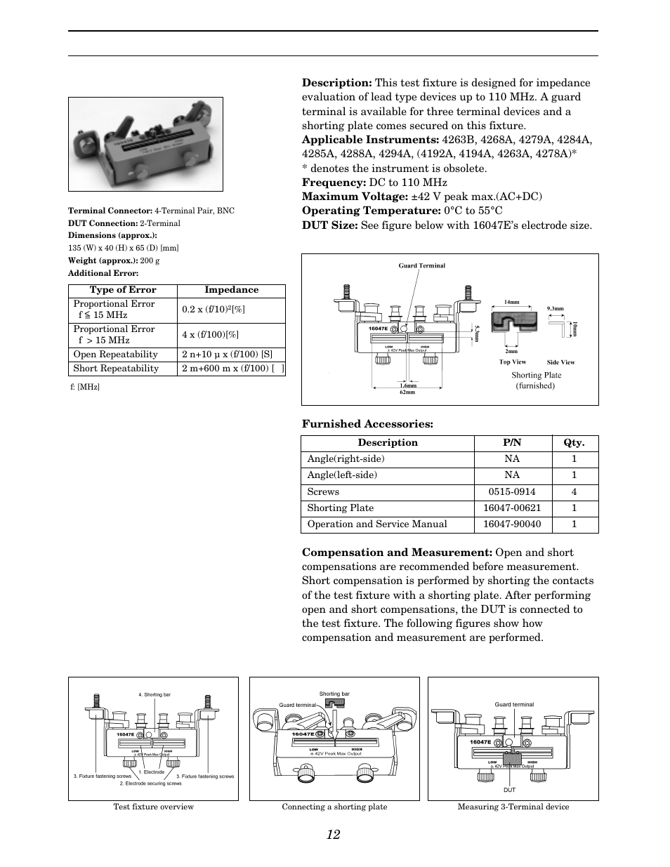 Up to 110 mhz (4-terminal pair), Lead components | Atec Agilent-16047A User Manual | Page 17 / 108