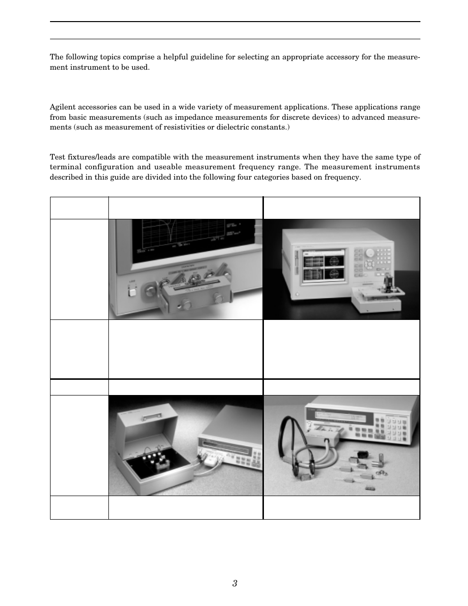 Tips for selecting appropriate accessories, Selection by measurement application, Compatibility with measurement instruments | Atec Agilent-16047A User Manual | Page 8 / 108