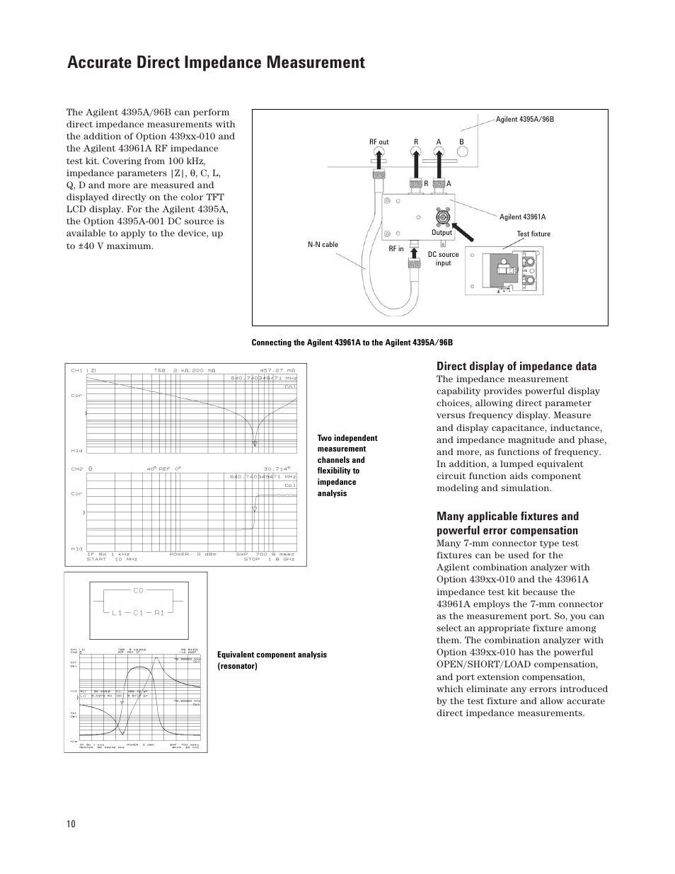 Accurate direct impedance measurement, Direct display of impedance data | Atec Agilent-4395A-1D6-4396B User Manual | Page 10 / 16