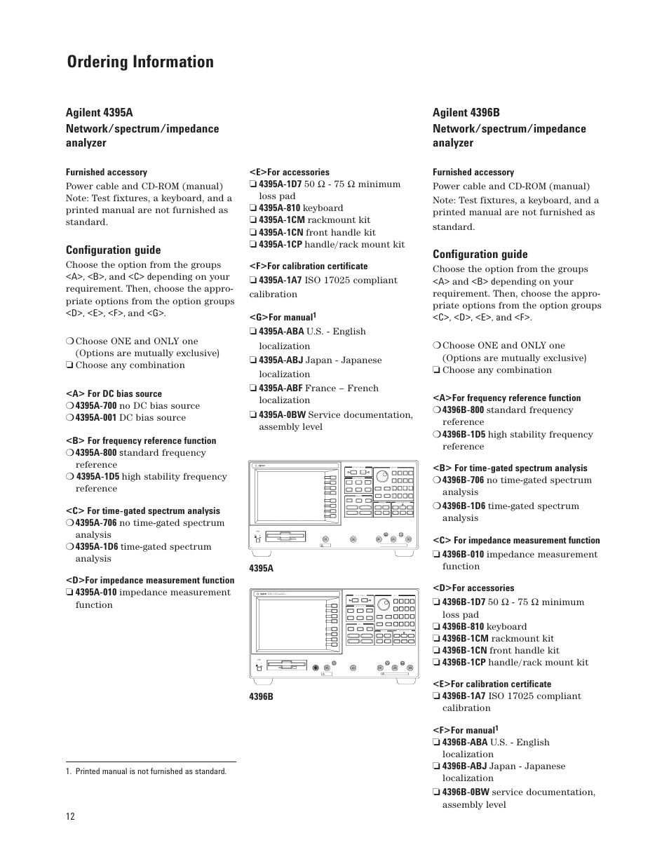 Ordering information | Atec Agilent-4395A-1D6-4396B User Manual | Page 12 / 16