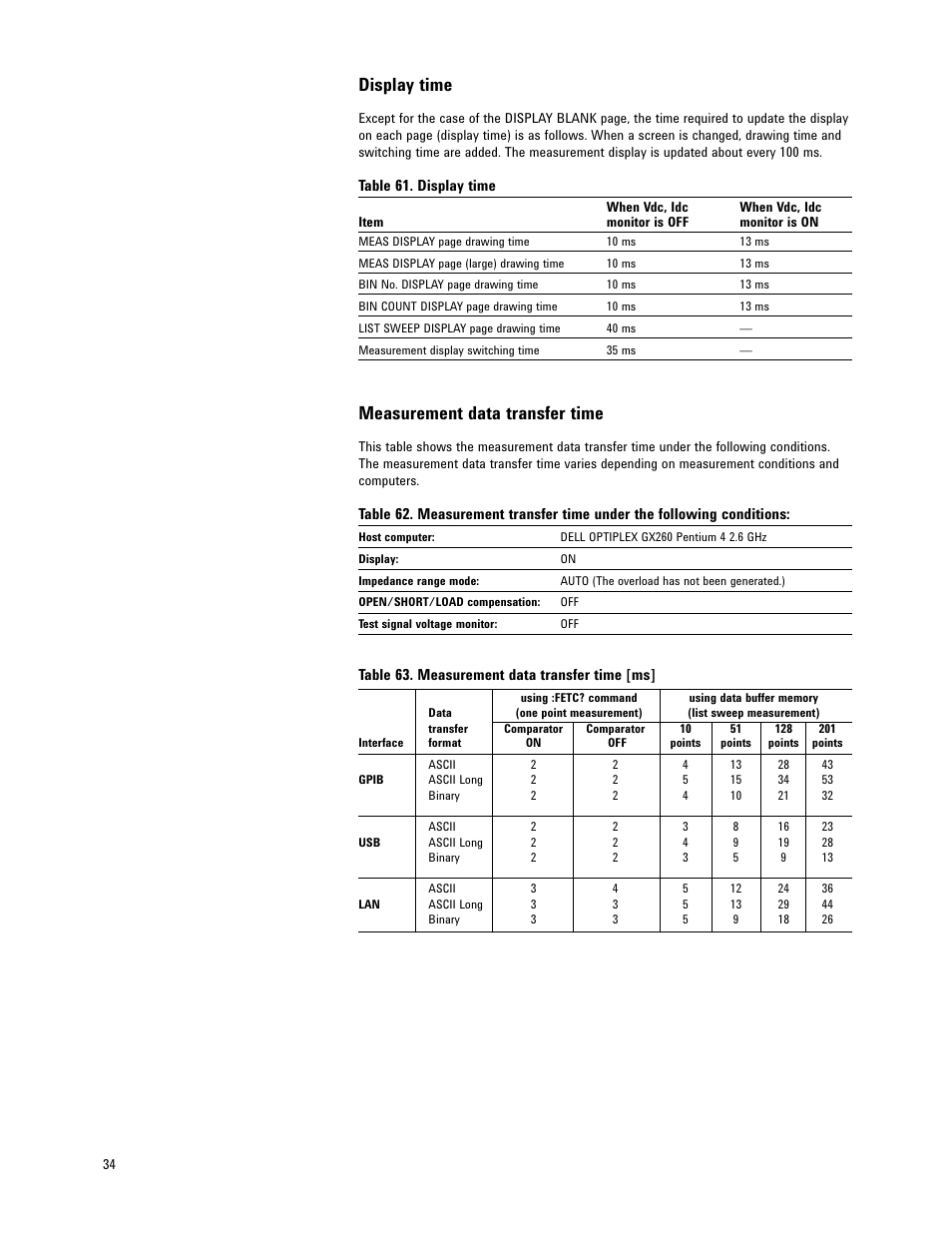 Display time, Measurement data transfer time | Atec Agilent-E4980A-AL User Manual | Page 34 / 37